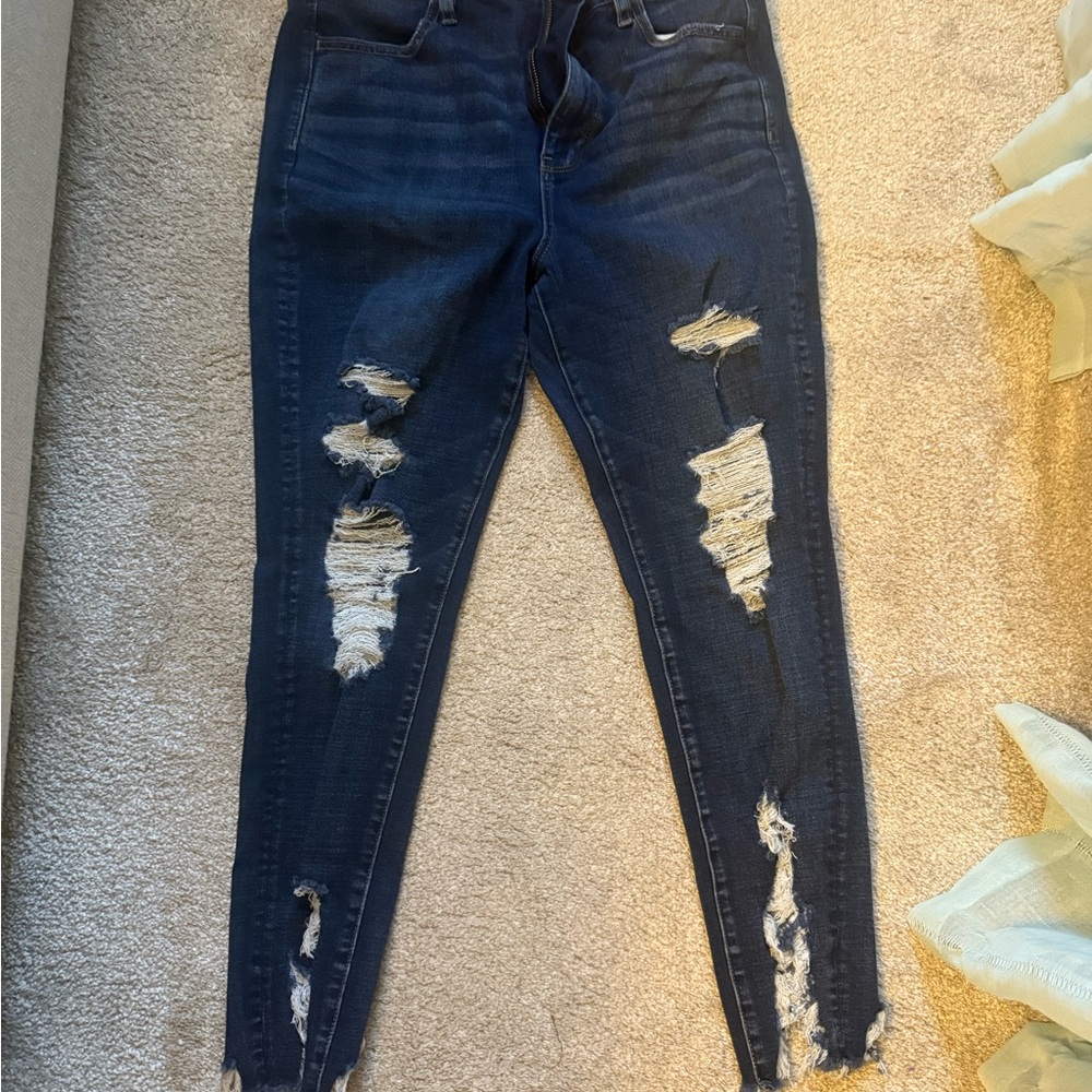 American Eagle Outfitters High Rise Distressed Jeans - Dark Blue